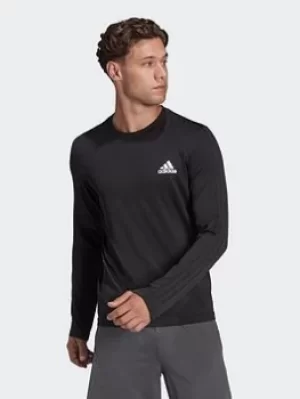Image of adidas Aeroready Motion Seamless Sport Long-sleeve Top, Black/White Size XS Men
