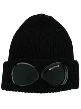 image of C.P. COMPANY Goggle-detail Knit Beanie Black