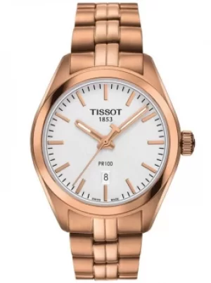 image of Tissot Ladies PR 100 Rose Gold Plated Silver Date Dial Bracelet...