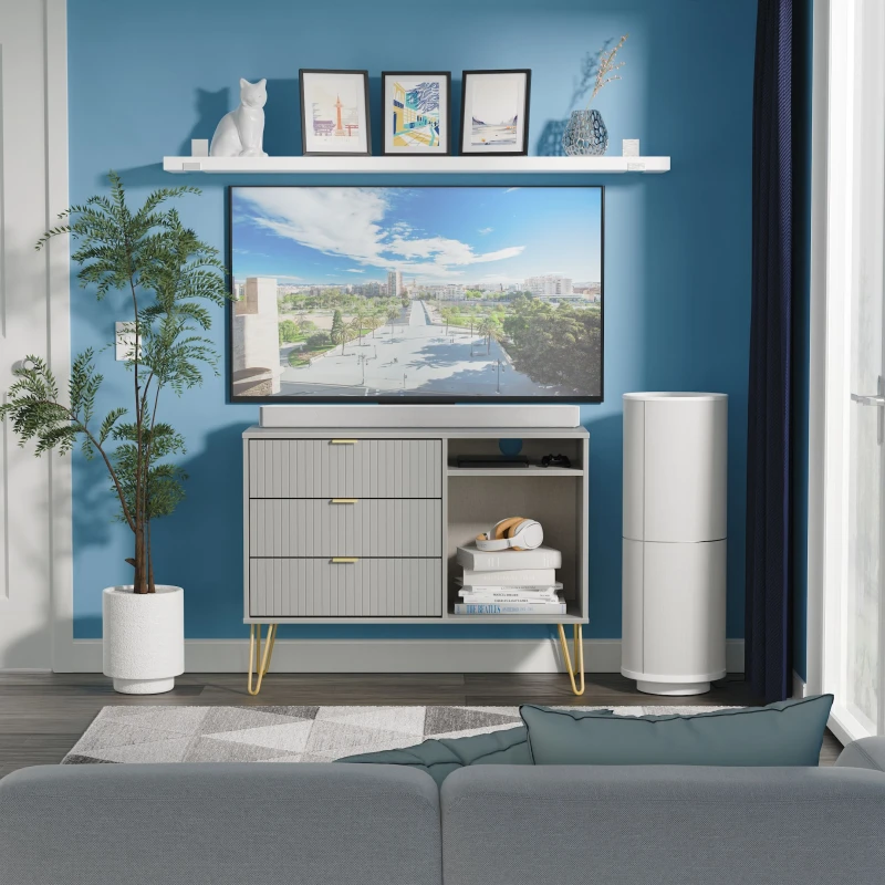Image of Welcome Furniture Ready Assembled Linear 3 Drawer TV Unit In Dusk Grey LIF246DGDG