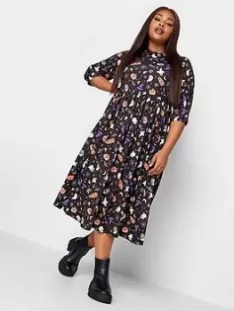 Image of Yours Halloween Smock Midaxi Dress 3/4 Sleeve, Black, Size 18, Women
