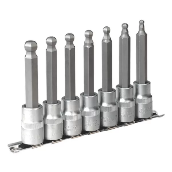 Image of Genuine SEALEY AK622 Hex Ball-End Socket Bit Set 7pc 100mm 1/2Sq Drive Metric