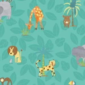 Holden Decor Teal Jungle animals Smooth Wallpaper