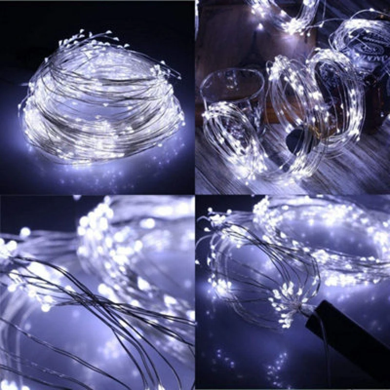 Image of Shatchi 2M Long 20 Cool White LED Lights Silver Copper Wire Indoor Battery Operated StringLights White