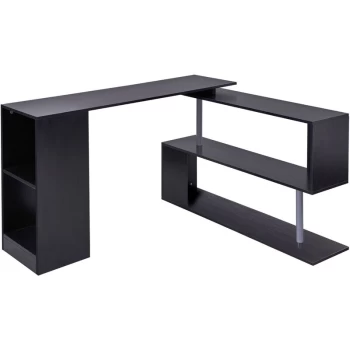 Image of Homcom - 360 Degree Rotating Corner Desk Storage Shelf Combo Laptop Workstation Wood L Shaped Table Home Office - Black