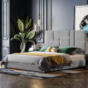 Image of Conmo Upholstered Beds - Plush Velvet, Double Size Frame, Silver - Silver