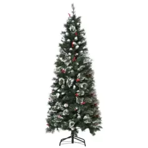 Image of Christmas Tree Snow Dipped Slim 6' with Pince Cones & Berries - HOMCOM TJ Hughes