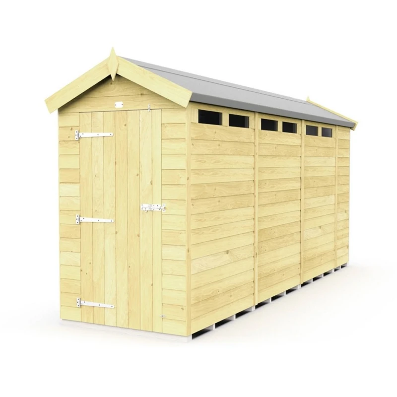 Image of Buttercup Farm 4 x 14 Feet Apex Security Shed - Single Door - L417 x W118 x H217cm in Brown Brown Unisex