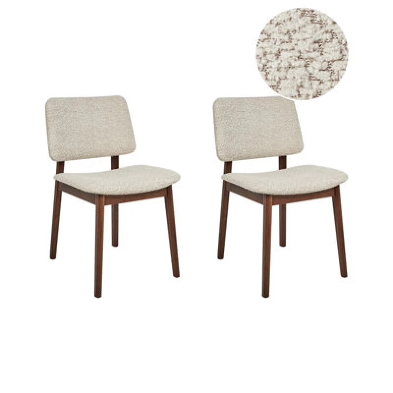 Image of Beliani Set Of 2 Dining Chairs Blane Boucle Dark Brown/ Beige
