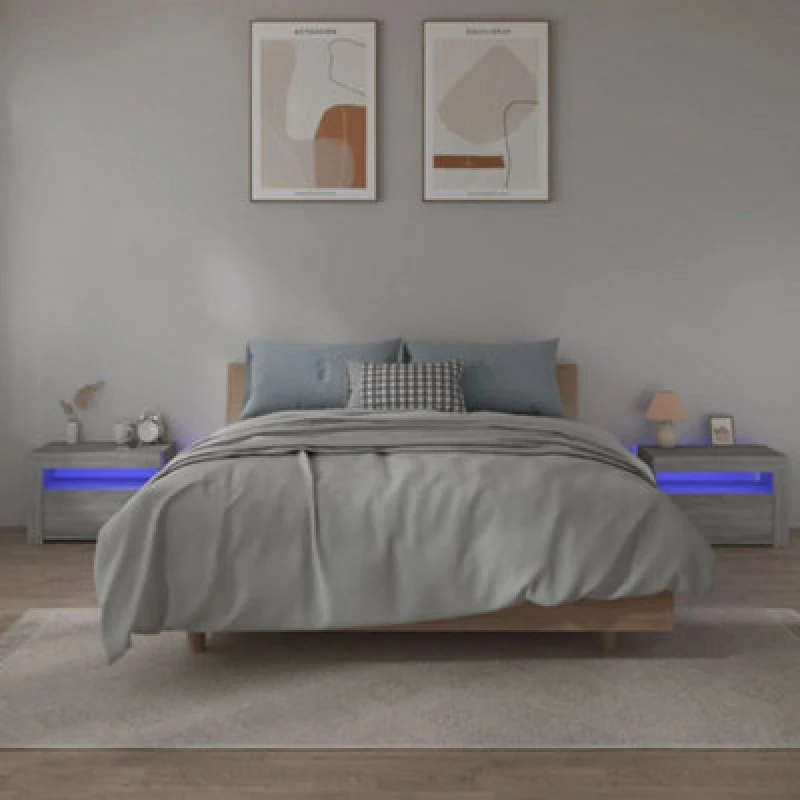 Image of VIDAXL Bedside Cabinets 2 pcs with LEDs Grey Sonoma 60x35x40cm Vidaxl 8720845545246