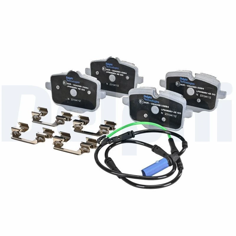 Image of DELPHI LP5069EV Brake pad set with accessories, with anti-squeak plate Brake Pad Set,disc brake (402)