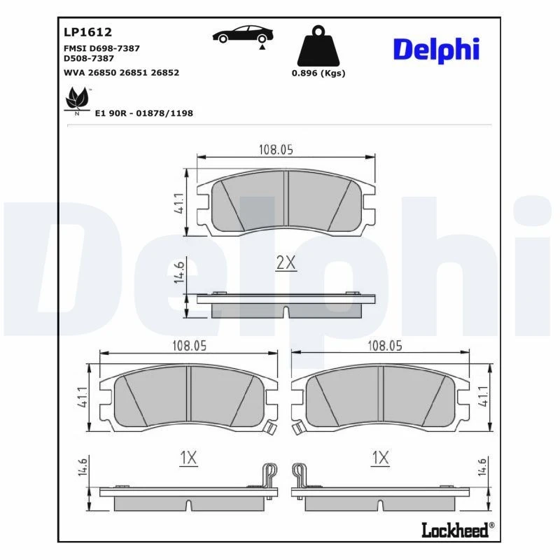 Image of DELPHI Brake pad set DELPHI LP1612