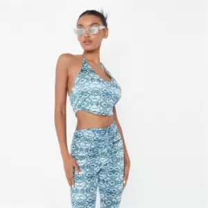 image of Missguided Coord Snake Halter Neck Hank Hem Top - Blue