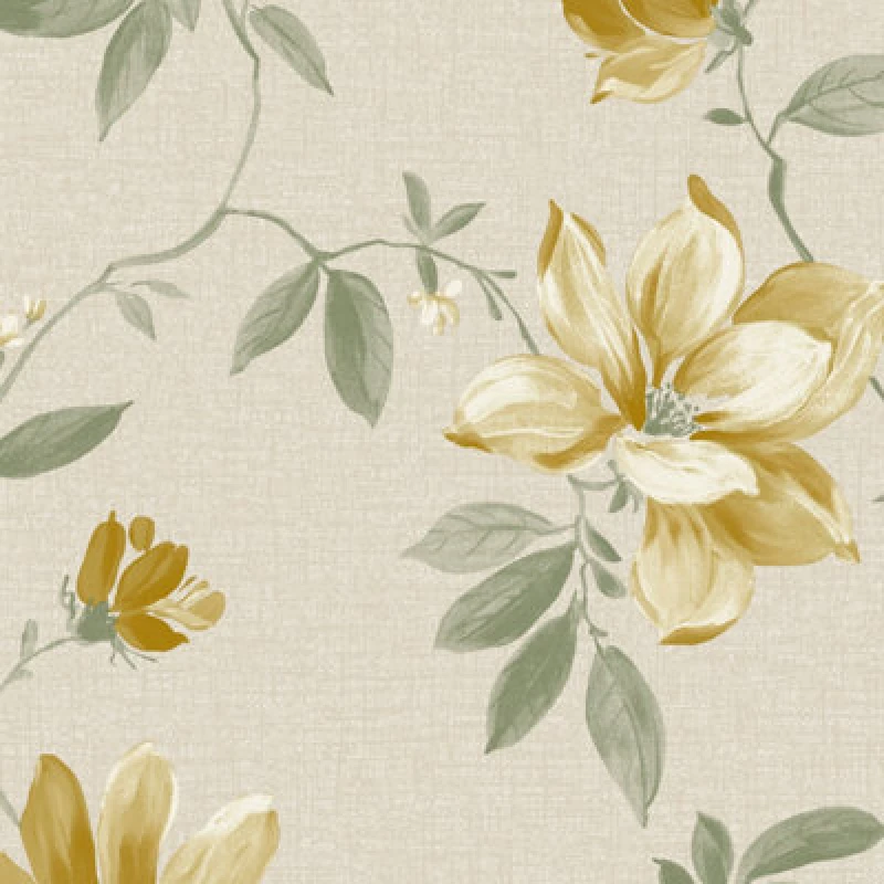 Image of Grandeco Adeline Traditional Floral Trail Fabric Textured Wallpaper, Neutral Ochre