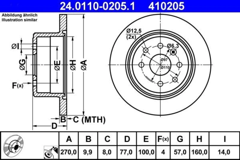 Image of ATE 24.0110-0205.1 Brake disc solid, Coated Brake Disc (82)