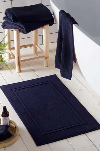 image of Drift Home 'Abode Eco' Soft Sustainable Heavyweight BCI Cotton Bath Mat Navy