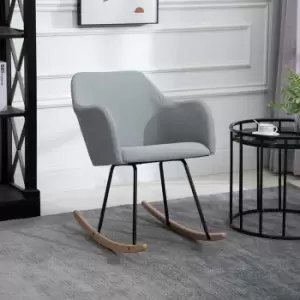 Image of HOMCOM Linen Look Rocking Chair With Solid Wood Curved Legs Padded Seat Light Grey