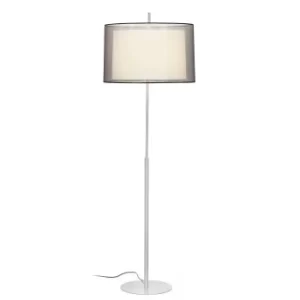 Saba 1 Light Floor Lamp White, Matt Nickel with Double Shade, E27