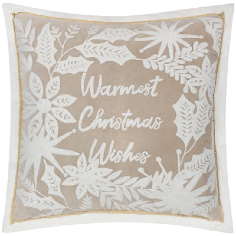 Image of Winter Warmest Wishes Embroidered Cushion Natural, Natural / 50 x 50cm / Polyester Filled