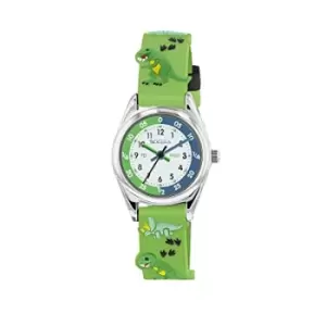 image of Tikkers Green Strap Silver Time Teacher Dinosaur Watch TK0207