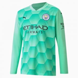 Image of PUMA Man City Replica Long Sleeve Youth Goalkeeper Jersey Shirt, Green Glimmer, size 11-12 Youth, Clothing