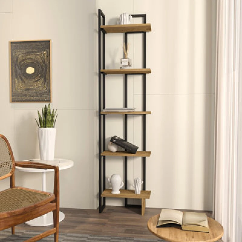 Image of (Black/Cream) Decorotika Alice Industrial Corner Bookcase, Bookshelf