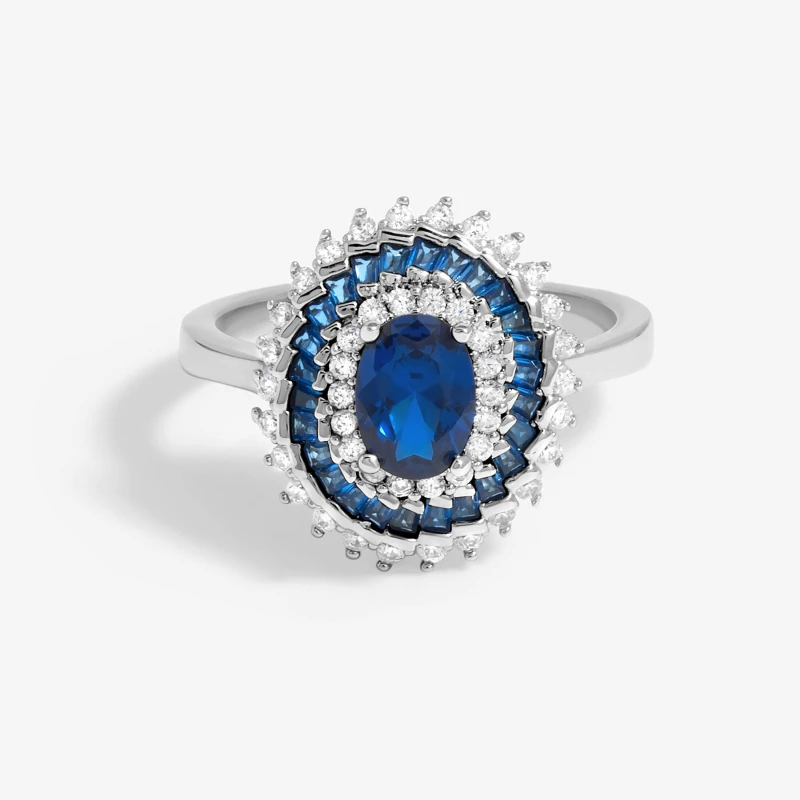 Image of Jon Richard Rhodium Plated Cubic Zirconia Sapphire And Crystal Coktail Ring Silver