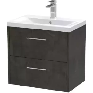 image of Juno Wall Hung 2-Drawer Vanity Unit with Basin 1 600mm Wide - Metallic Slate - Hudson Reed