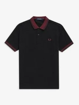 image of Fred Perry Contrast Rib Polo Shirt, Black, Size 2XL, Men