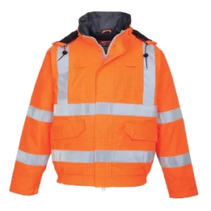 Biz Flame Hi Vis Flame Resistant Rain Bomber Jacket Orange XS