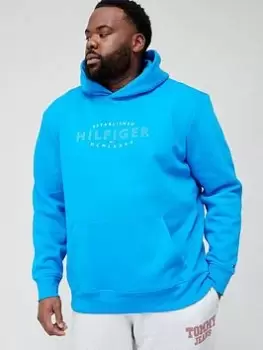 Image of Tommy Hilfiger Big & Tall Bt-Hilfiger Curve Logo Overhead Hoodie - Bright Blue, Bright Blue, Size 3XL, Men