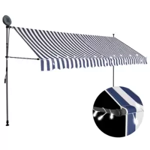 image of Vidaxl Manual Retractable Awning With LED 350cm Blue And White