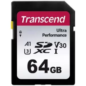 Image of Transcend TS64GSDC340S SDXC card 64GB A1 Application Performance Class, v30 Video Speed Class, UHS-Class 3 shockproof, Waterproof
