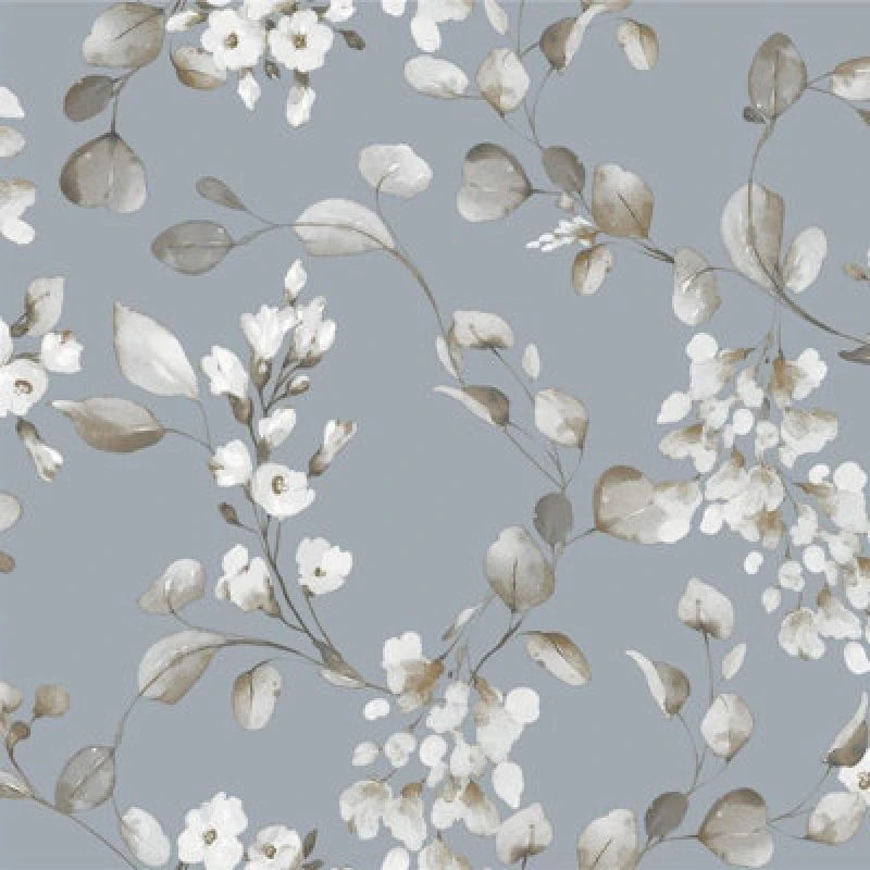 Image of Rasch Elegant Homes Rosalie Floral Flowers Leaf Trail Powder Blue Wallpaper
