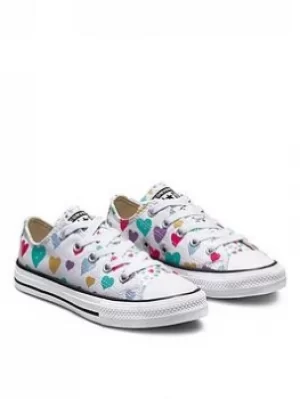 image of Converse Chuck Taylor All Star Heart Ox Childrens Trainer, White/Grey, Size 1