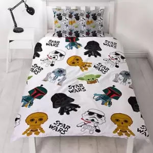 image of Star Wars Minis Reversible Duvet Set (Single) (White/Grey)