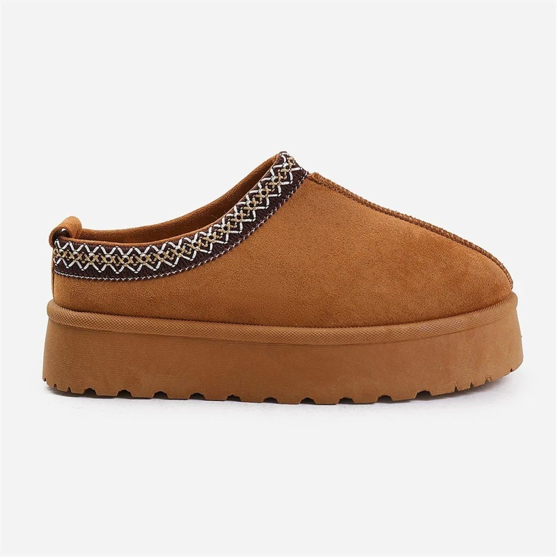 Image of Wheres That From Allegra Chestnut Faux-Suede Embroidered Ankle Slip Chestnutsuede female 3