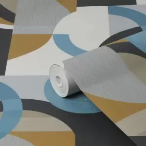 Image of Next Retro Shapes Geo Blue Smooth Wallpaper