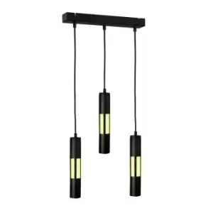 image of Magnum Bar Pendant Ceiling Light Black, Gold, 50cm, 3x GU10