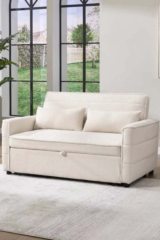 Image of More4Homes Jasper Pull Out Clic Clac Sofa Bed 2 Seater in Boucle in Beige Beige Unisex 2 Seater