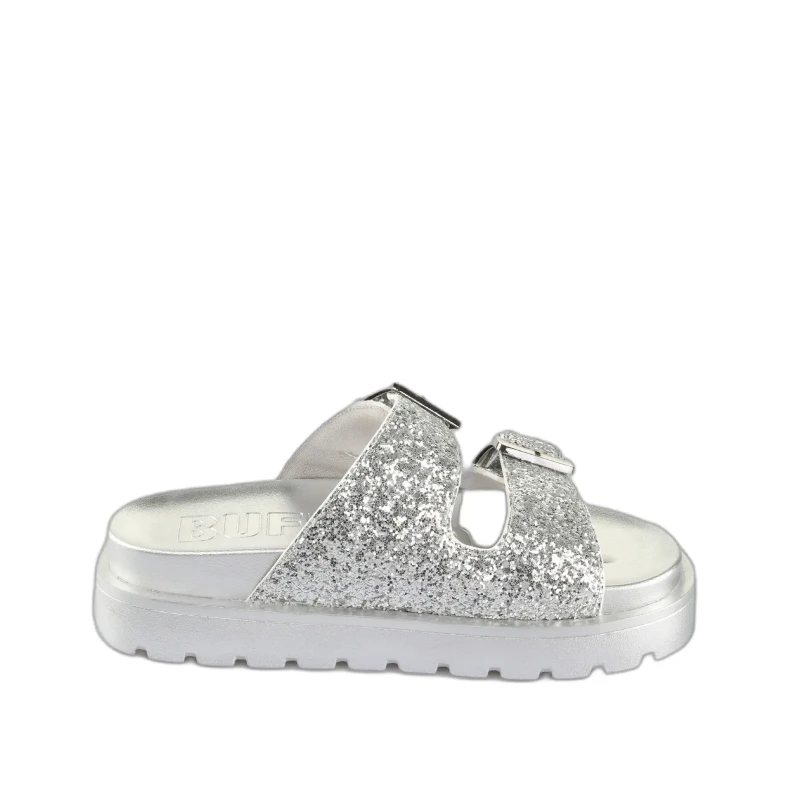 Image of Buffalo Womens mules Buffalo Raya Ari Glam - Vegan Glitter Argente Female 37