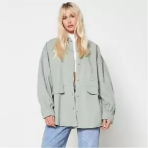 image of Missguided Pocket Detail Oversized Denim Shirt - Green