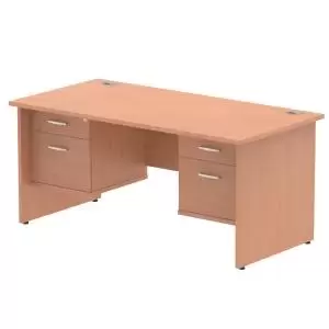 image of Impulse 1600 Rectangle Panel End Leg Desk Beech 2 x 2 Drawer Fixed Ped