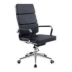 Image of Nautilus Designs Ltd. Bonded Leather High Back Swivel Armchair with Individual Back Cushions and Chrome Arms & Base - Black