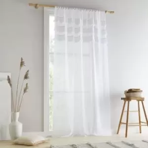 Image of Izmir Textured Fringed Slot Top Voile Curtain Panel, White, 55 x 48" - Pineapple Elephant