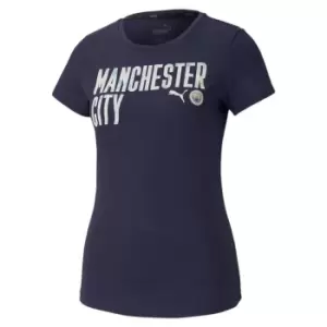 image of Puma Manchester City FC Word T Shirt Womens - Blue