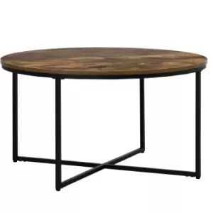 image of Homcom Coffee Table Industrial Round Side Table With Metal Frame For Living Room