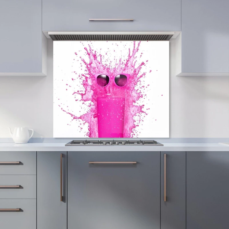 Image of Warren Reed - Designer Pink Splashart Glass With Glasses Kitchen Splashback Size: 600mm x 750mm Pink Unisex 600mm x 750mm