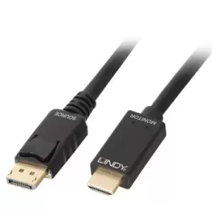 Image of Lindy 3m DisplayPort to HDMI 10.2G Cable. Cable length: 3m Connector 1: DisplayPort Connector 2: HDMI Type A (Standard). Quantity per pack: