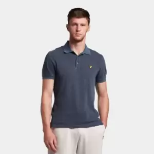 Mens Garment Dye Slub Cotton Polo Shirt - Dark Navy - M